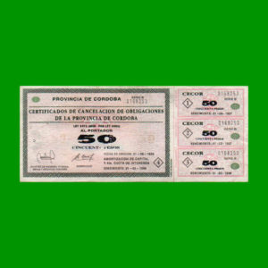 BONO DE  CORDOBA 50,00 PESOS, EC 269, FALSO DE LA EPOCA, ESTADO MUY BUENO+.-