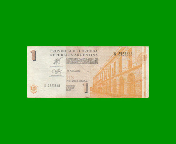 BONO DE  CORDOBA 1,00 PESO, EC 278, ESTADO BUENO.-