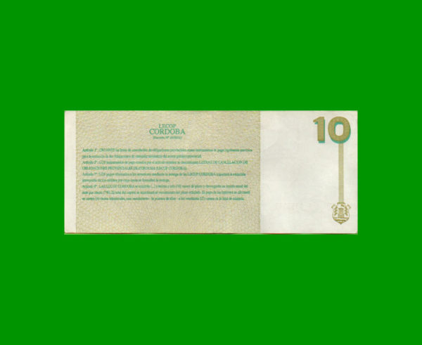 BONO DE  CORDOBA 10,00 PESOS, EC 295, ESTADO MUY BUENO.- - Imagen 2