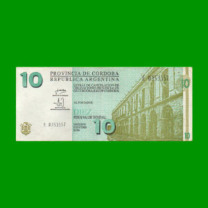 BONO DE  CORDOBA 10,00 PESOS, EC 295, ESTADO MUY BUENO.-