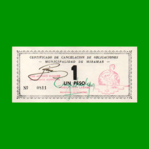 BONO DE
  MUNICIPALIDAD DE MIRAMAR CORDOBA,  1,00
  PESO, CON FILIGRANA, ESTADO EXCELENTE+.-