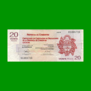 BONO DE  CORRIENTES 20,00 PESOS, EC 320, ESTADO MUY BUENO.-