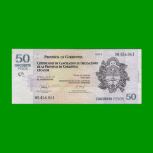 BONO DE
  CORRIENTES 50,00 PESOS, EC 323, ESTADO MUY BUENO+.-