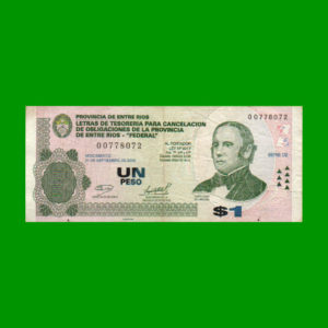 BONO DE ENTRE  RIOS 1,00 PESO, EC 343, ESTADO MUY BUENO.-
