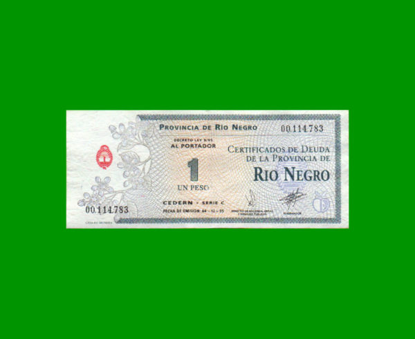 BONO DE RIO
  NEGRO $1,00, EC 376, ESTADO MUY 
  BUENO.-