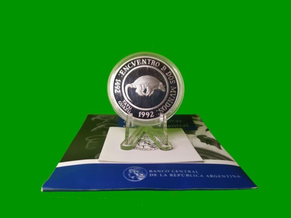 MONEDA PROOF,
  TATU CARRETA, ARGENTINA ENCUENTRO DE DOS MUNDOS, AÑO 1994, CON CERTIFICADO,
  ESTADO UNC.-